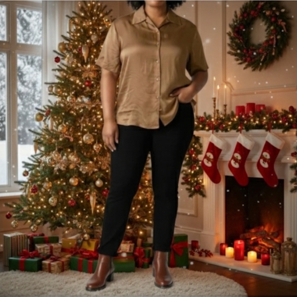 100% Silk Blouse Shirt Brown Bronze Large BOGARI Vintage 90s - Picture 2 of 9